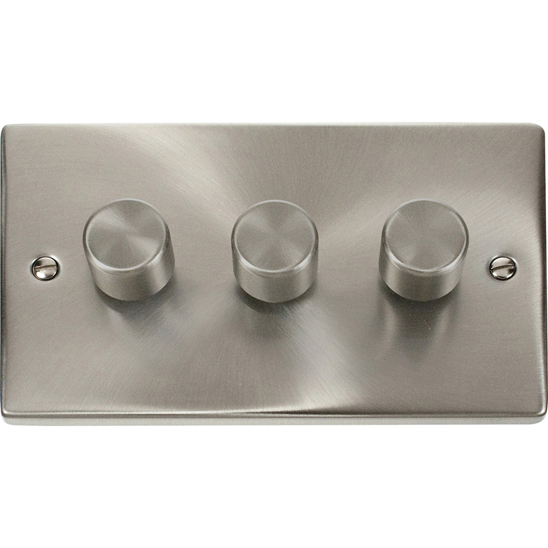 Click Deco Satin Chrome LED Dimmer 3 Gang