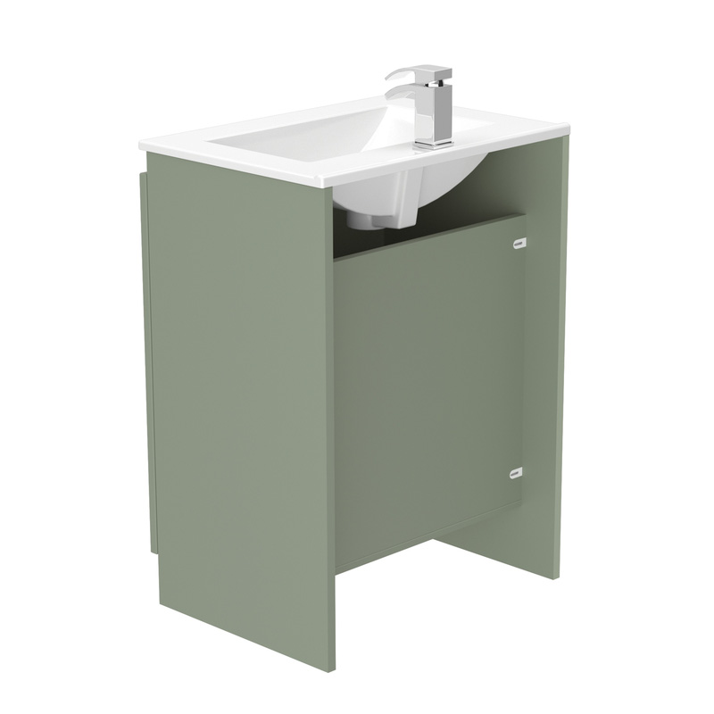 Newland Double Door Floor Standing Vanity Unit With Basin Sage Green 600mm