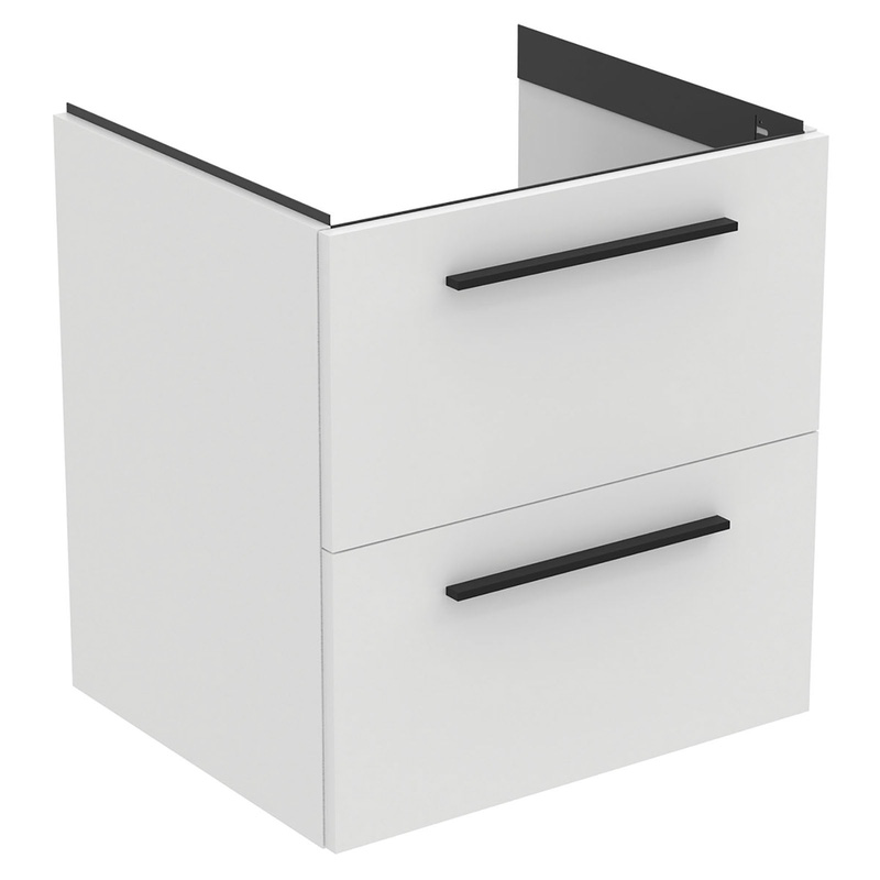 Ideal Standard i.life B Double Drawer Wall Hung Unit with Basin Matt White 600mm with Matt Black Handles