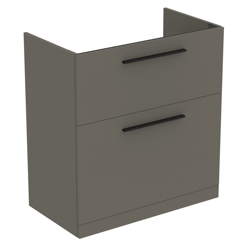 Ideal Standard i.life A Double Drawer Floor Standing Vanity Unit with Basin Matt Quartz Grey 800mm with Matt Black Handles