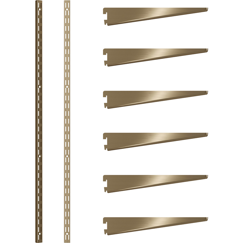 Rothley Antique Brass Twin Slot Shelving Kit 1980mm Uprights (x2) & 220mm Brackets (x6)