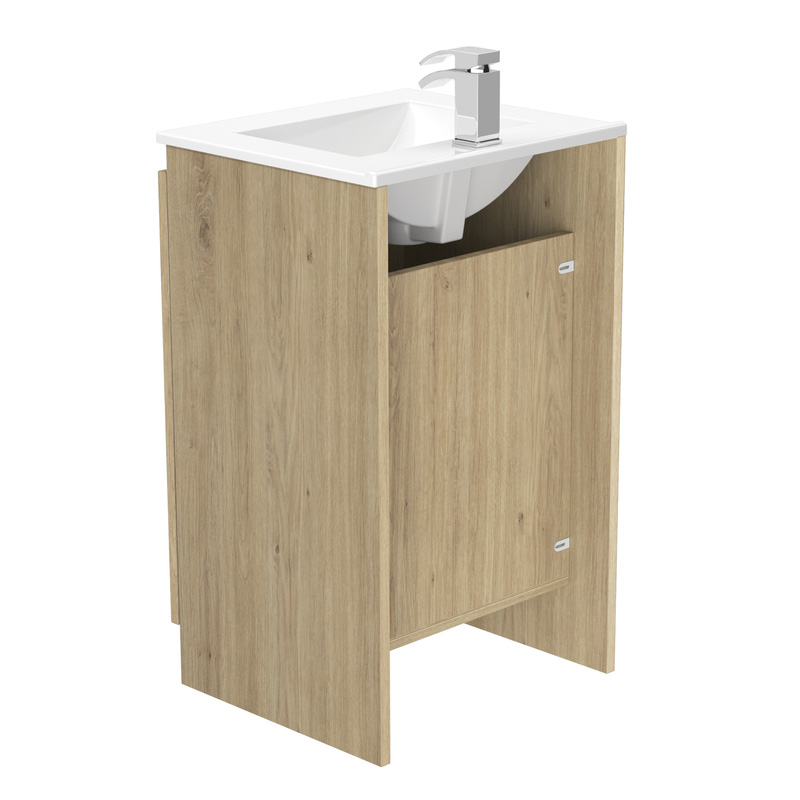 Newland Double Door Floor Standing Vanity Unit With Basin Natural Oak 500mm