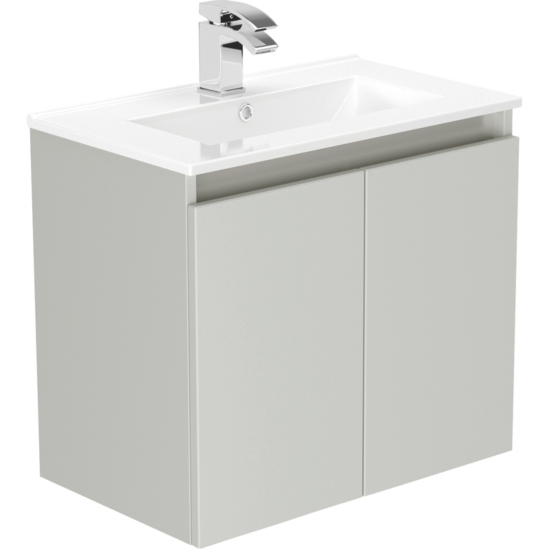 Newland Double Door Slimline Wall Hung Vanity Unit With Basin Pearl Grey 600mm