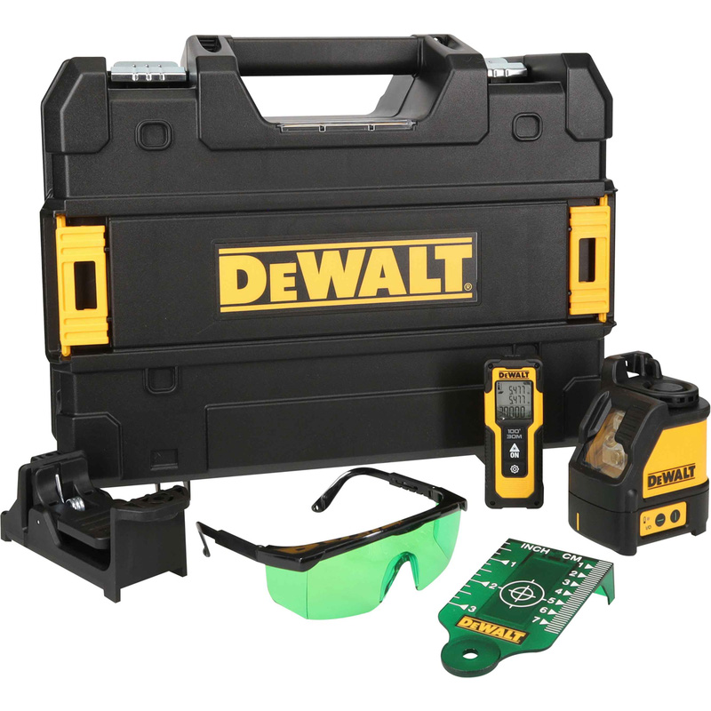DeWalt DW088CG-XJ Cross Line Laser Level & 30m Laser Distance Measurer Bundle Pack