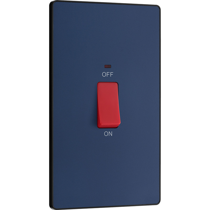 BG Evolve Matt Blue (Black Ins) 45A Rectangular Switch, Double Pole With Led Power Indicator