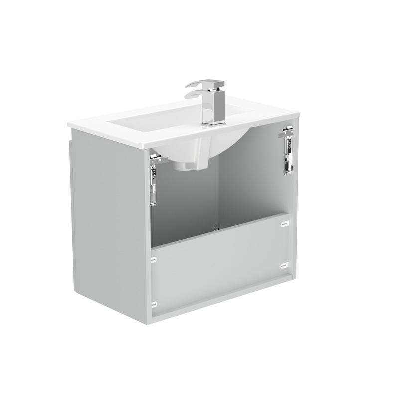 Newland Double Door Slimline Wall Hung Vanity Unit With Basin Pearl Grey 600mm