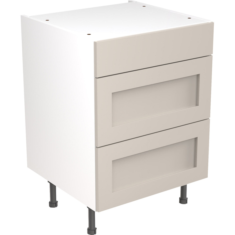 Kitchen Kit Ready Made Shaker Kitchen Cabinet Base 3 Drawer Unit Ultra Matt Light Grey 600mm