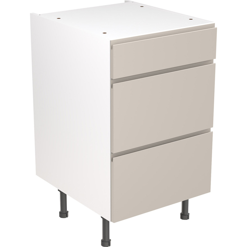 Kitchen Kit Flatpack J-Pull Kitchen Cabinet Base 3 Drawer Unit Ultra Matt Light Grey 500mm