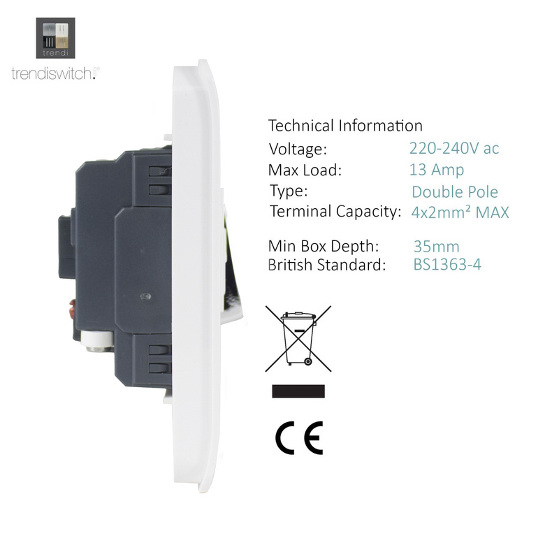 Trendiswitch White 13 Amp Switched Fused Spur 1 Gang