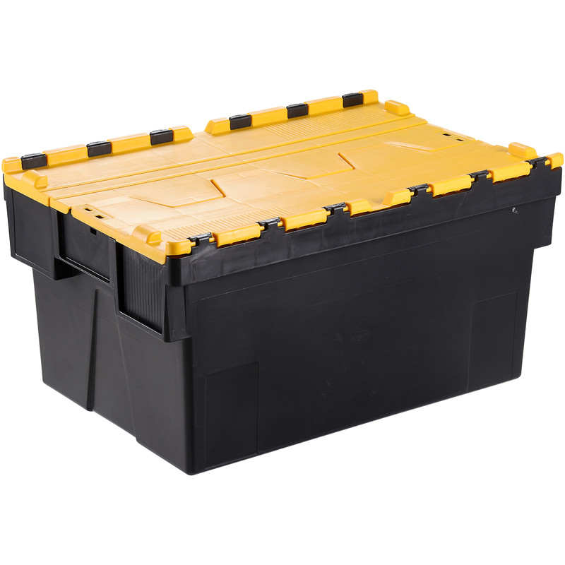Euro Container 56L with Attached Lid 600 x 400 x 310mm - Yellow Lid