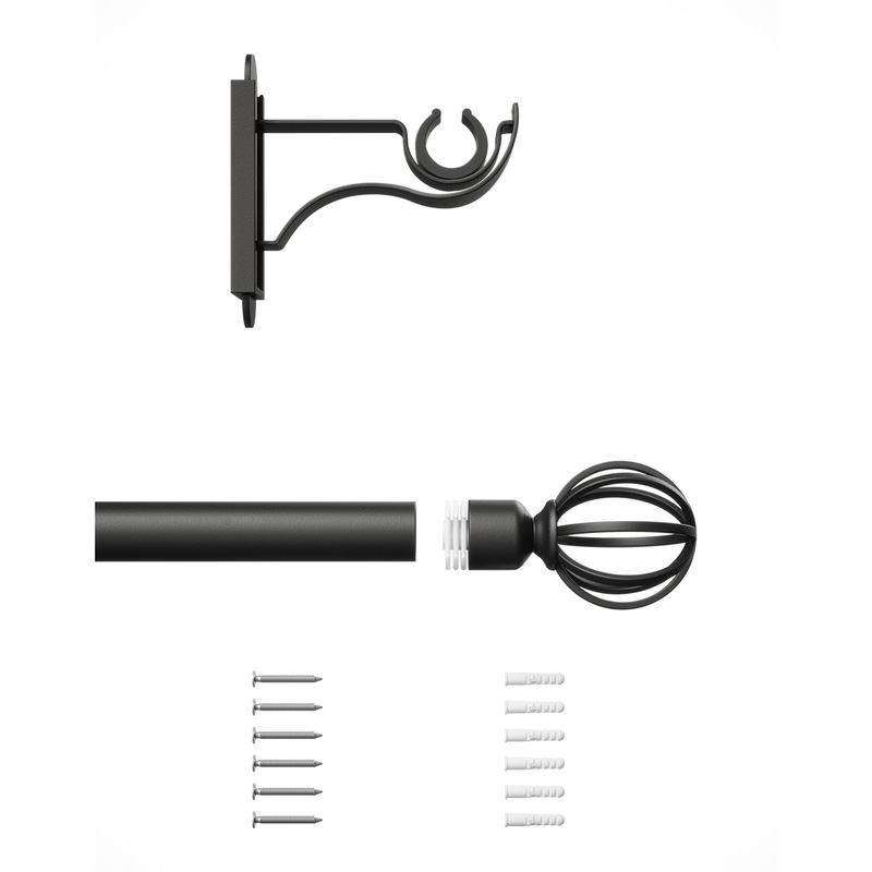 Rothley Curtain Pole Kit with Cage Orb Finials Matt Black 25mm x 1829mm