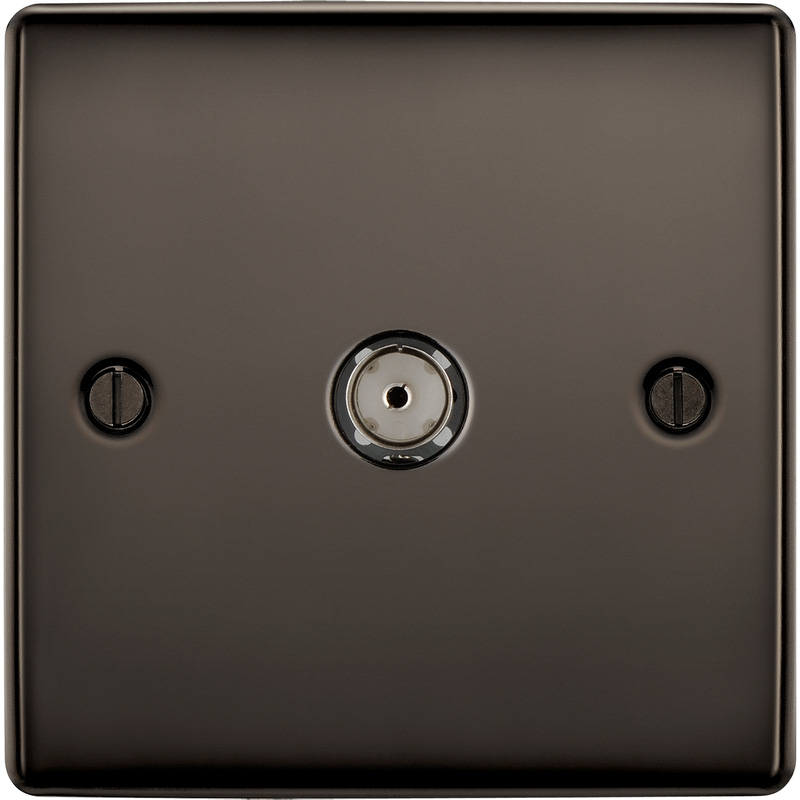 BG Black Nickel Single Socket TV Connection 1 Gang TV/FM