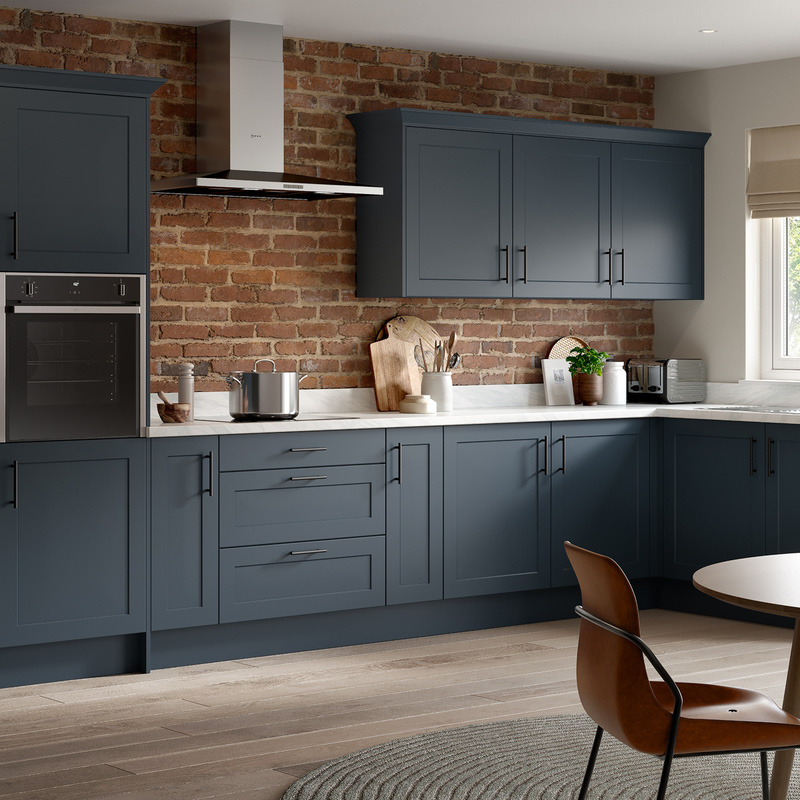 Kitchen Kit Ready Made Shaker Kitchen Cabinet Pull Out Base Blind Corner Unit Ultra Matt Indigo Blue 1000mm Left Hand