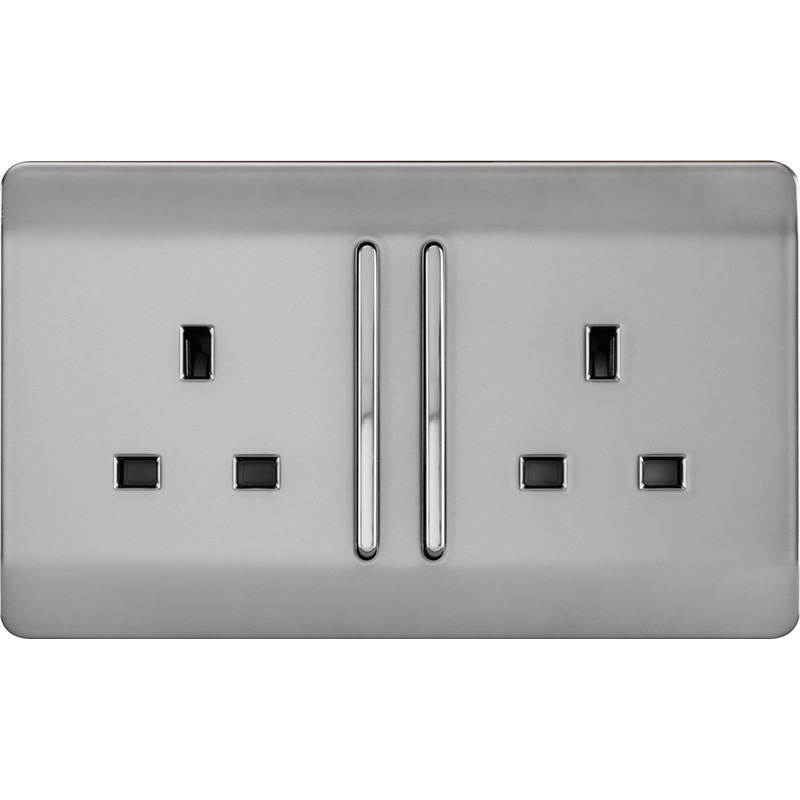Trendiswitch Brushed Steel 2 Gang 13 Amp Switched Socket 2 Gang
