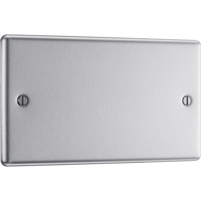 BG Brushed Steel Blank Plate 2 Gang