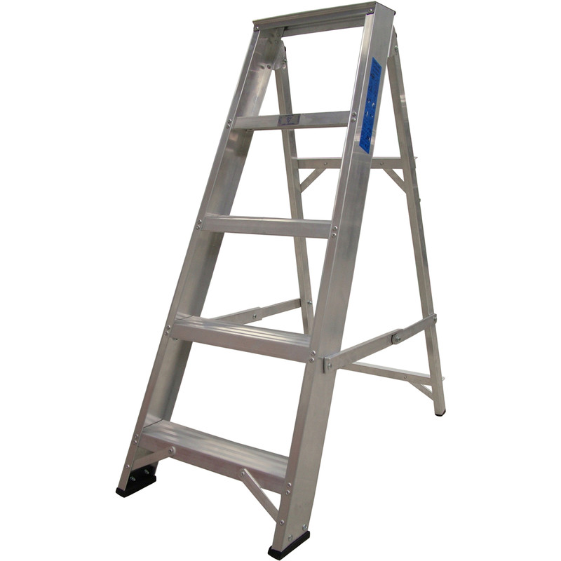Lyte Industrial Swingback Aluminium Step Ladder 5 Tread, Closed Length 1.14m