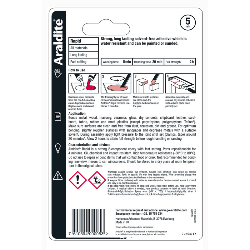 Araldite Rapid Tubes 5 Minute Epoxy Adhesive 2 x 15ml