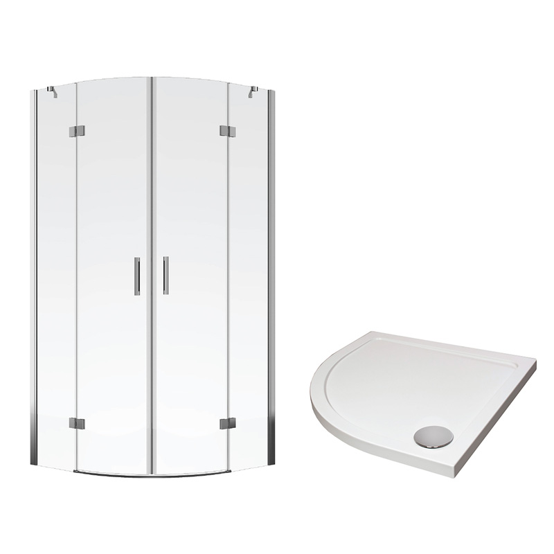 Aqualux Frameless 6mm 2 Door Quadrant Shower Enclosure with Tray and Waste Kit 800x800mm