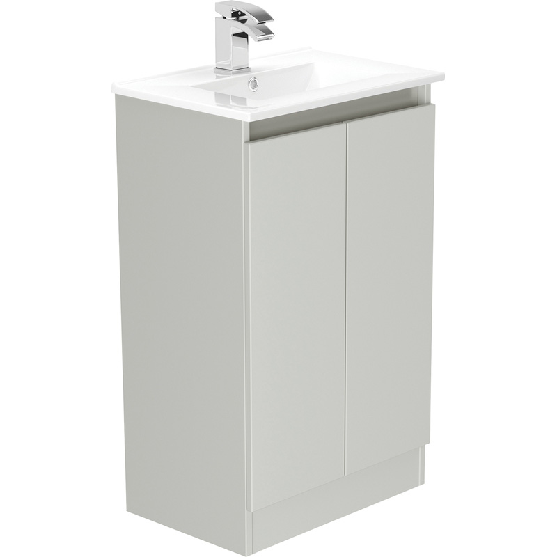 Newland Double Door Slimline Floor Standing Vanity Unit With Basin Pearl Grey 500mm