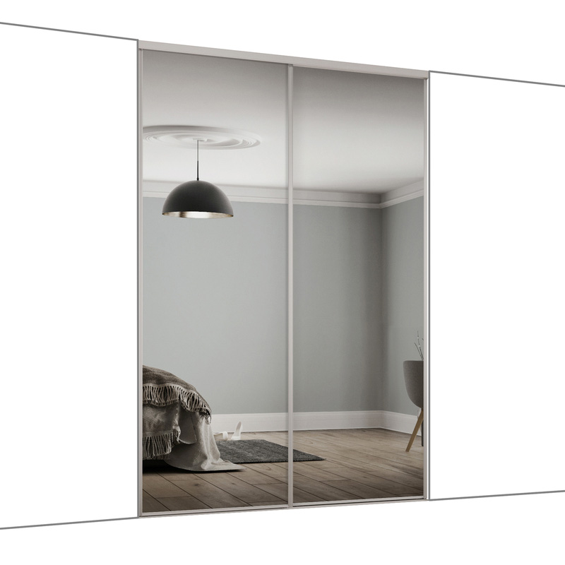 Spacepro Classic 2 Door Sliding Wardrobe Kit Dove Grey Framed Mirror 1489 x 2260mm