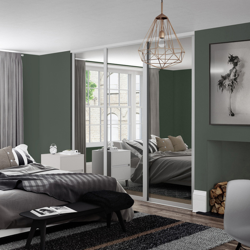 Spacepro Shaker 3 Door Sliding Wardrobe Kit Dove Grey Framed Mirror 2592 x 2260mm