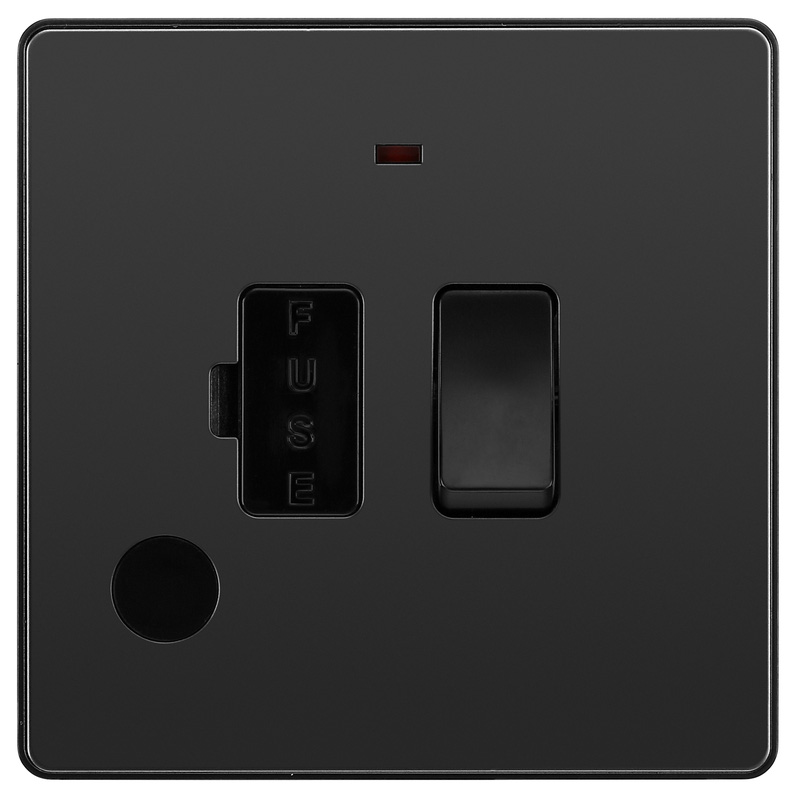 BG Evolve Black Chrome (Black Ins) Switched 13A Fused Connection Unit With Power Led Indicator, And Flex Outlet