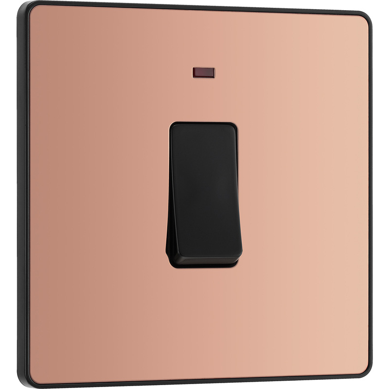 BG Evolve Polished Copper (Black Ins) 20A Switch, Double Pole With Power Led Indicator