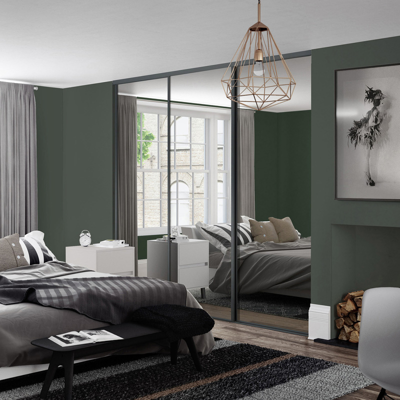 Spacepro Classic 3 Door Sliding Wardrobe Kit Graphite Framed Mirror 2672 x 2260mm