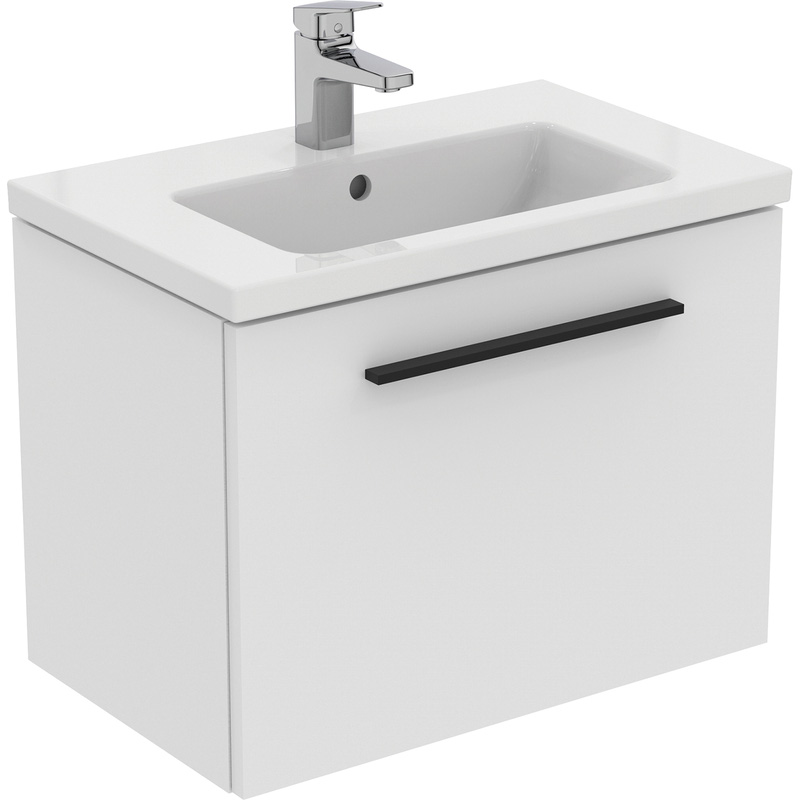 Ideal Standard i.life S Compact Wall Hung Vanity Unit with Basin Matt White 600mm with Matt Black Handle