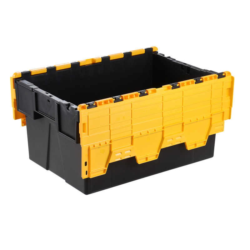 Euro Container 77L with Attached Lid 600 x 400 x 400mm - Yellow Lid