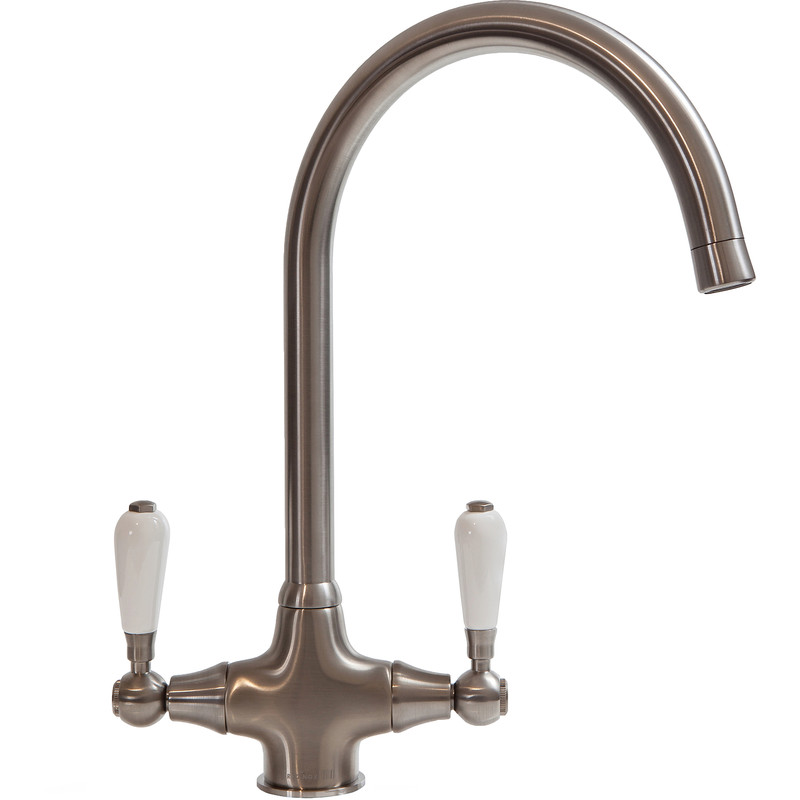 Reginox Dual Lever Mono Mixer Kitchen Tap Brushed Nickel / White
