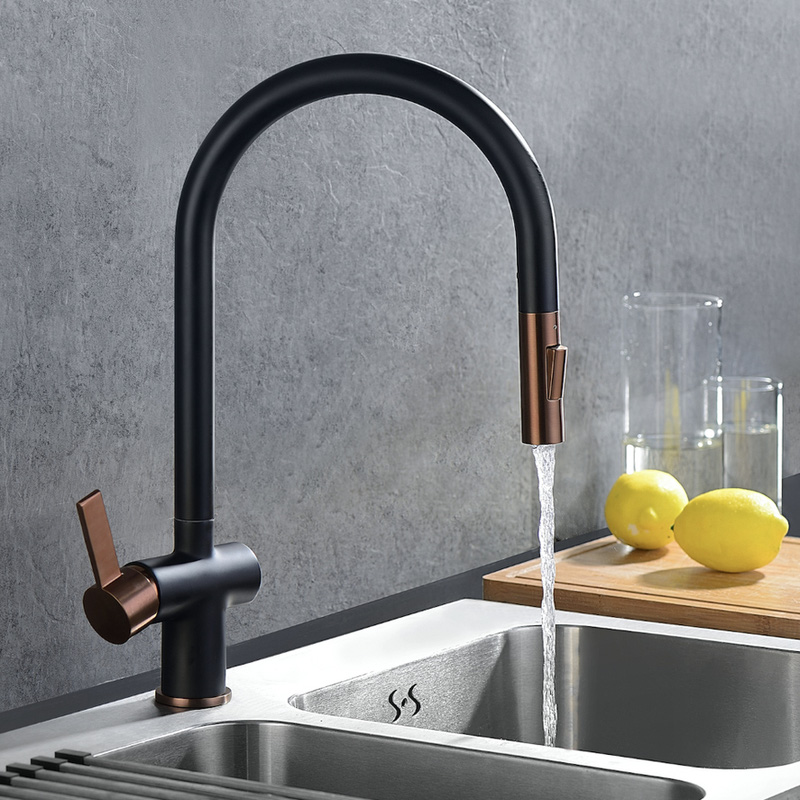 Deva Midford Pull Out Mono Mixer Kitchen Tap Black/Copper