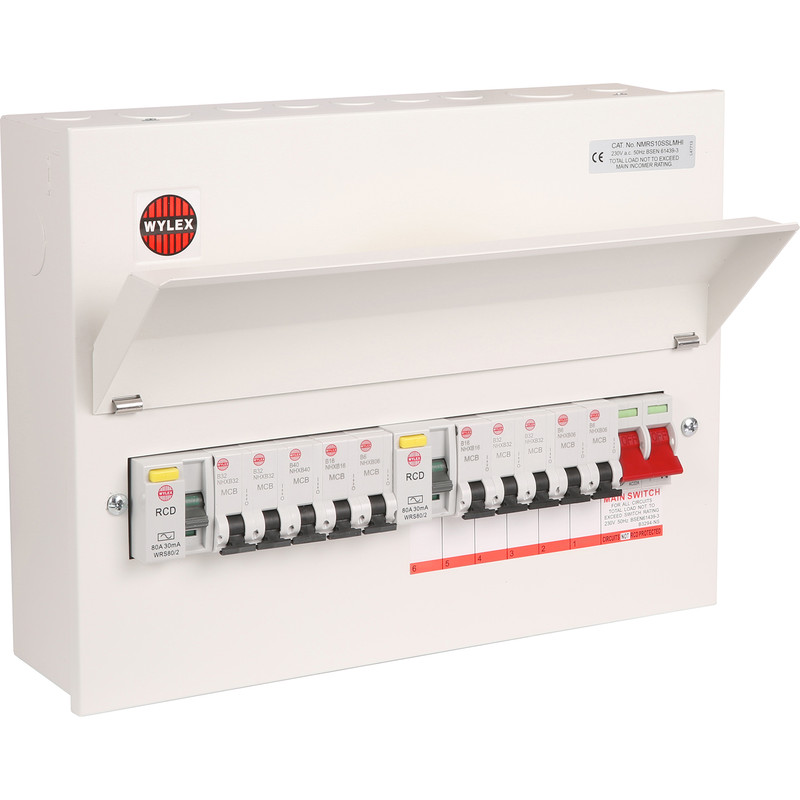 Wylex Metal 10 way A Type High Integrity Consumer Unit + 10 MCBs 10 Way