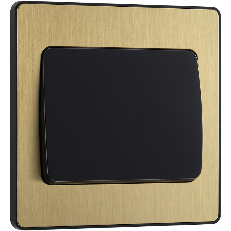 BG Evolve Brushed Brass (Black Ins) Single Light Switch, 20A 16Ax, 2 Way, Wide Rocker