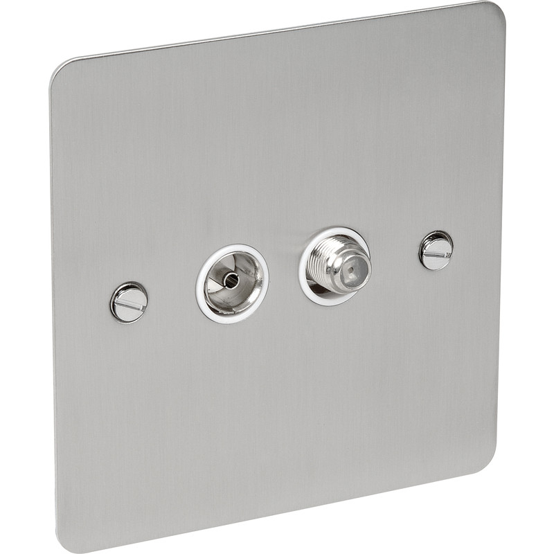Flat Plate Satin Chrome Satellite Socket Outlet Satellite/TV