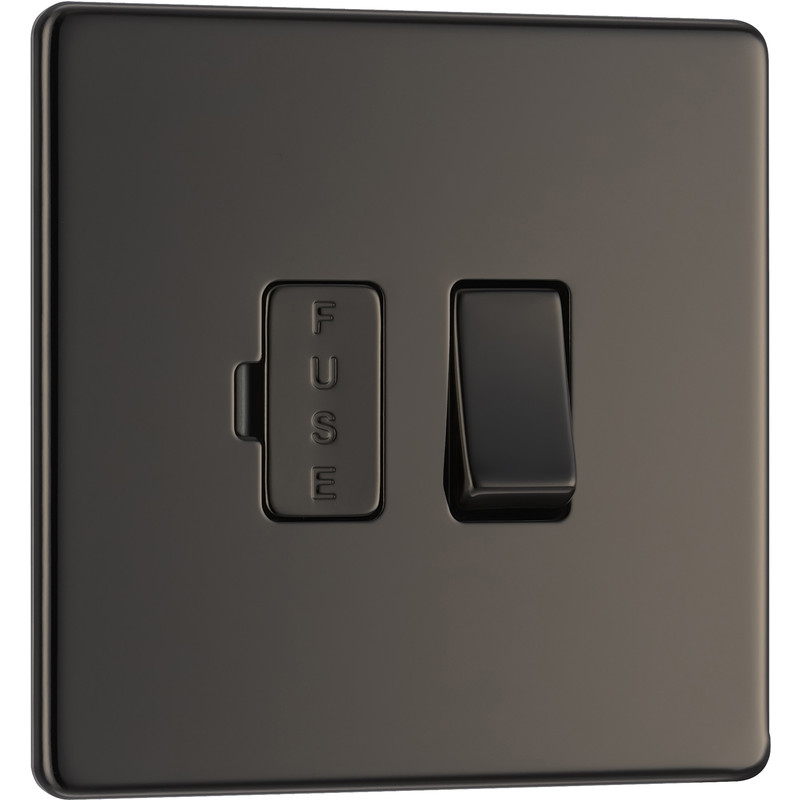BG Screwless Flat Plate Black Nickel 13A Spur Unit Switched Fused