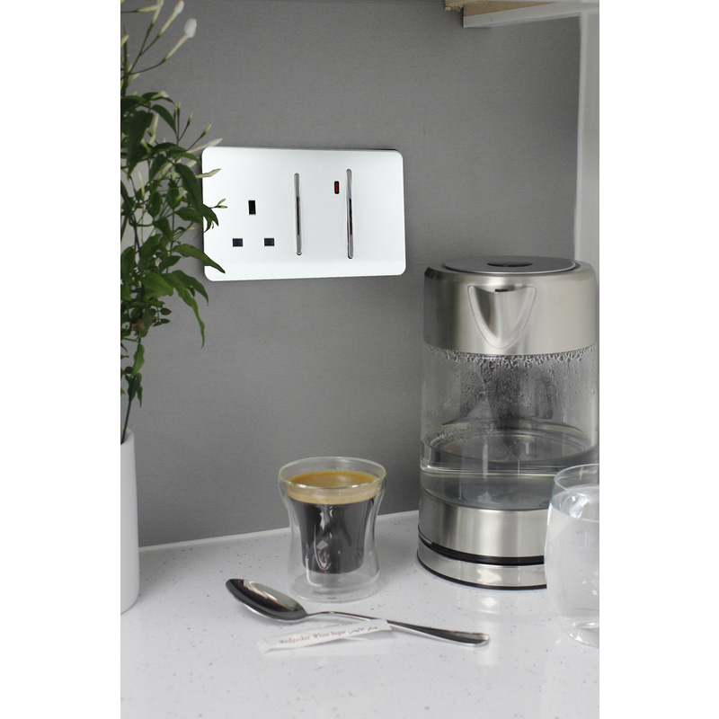 Trendiswitch White 13 Amp Cooker Switch & Socket with Neon 2 Gang