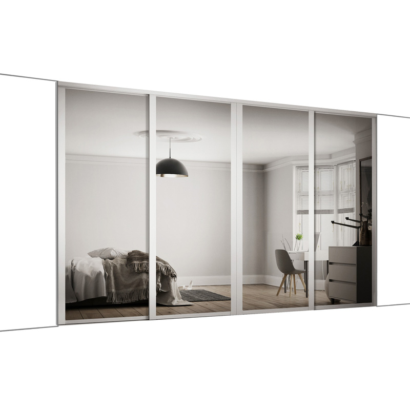 Spacepro Shaker 4 Door Sliding Wardrobe Kit White Framed Mirror 2898 x 2260mm
