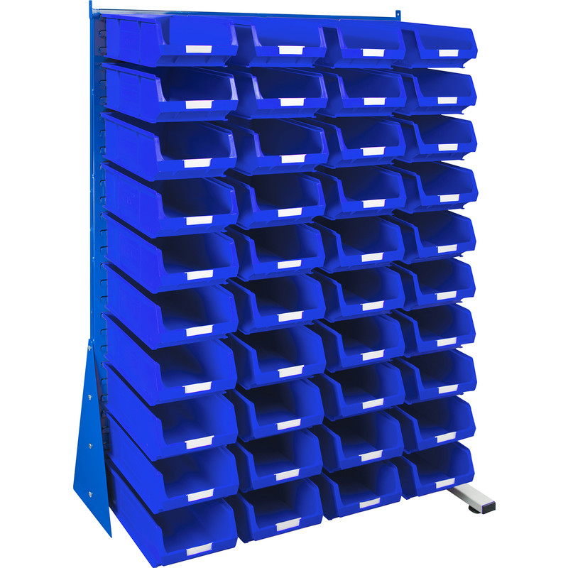 Barton Steel Louvre Panel Adda Stand with Blue Bins 1600 x 1000 x 500mm with 40 TC4 Blue Bins