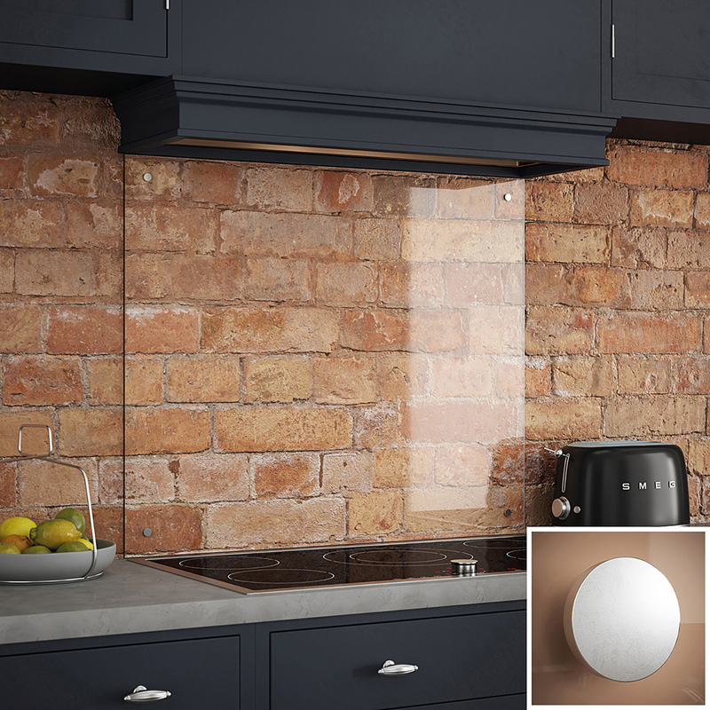 Splashback Clear Glass Splashback with Satin Chrome Caps 900 x 750mm