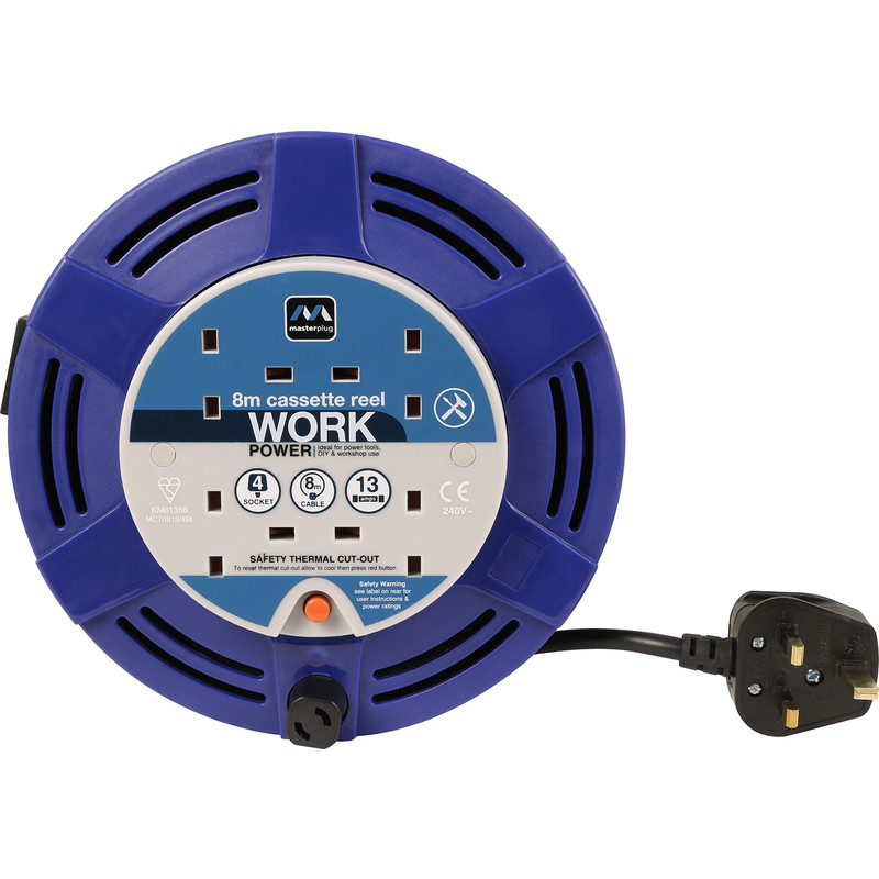 Masterplug 13A Cassette Cable Reel 4 Socket 8m 240V