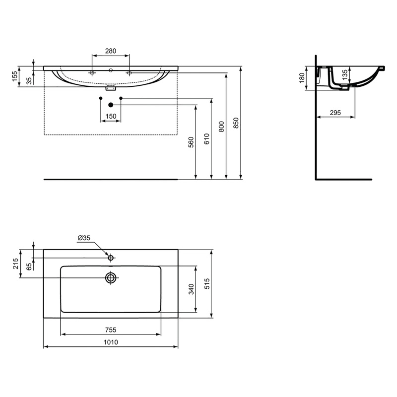 Ideal Standard i.life B Double Drawer Wall Hung Unit with Basin Matt White 1000mm with Brushed Chrome Handles