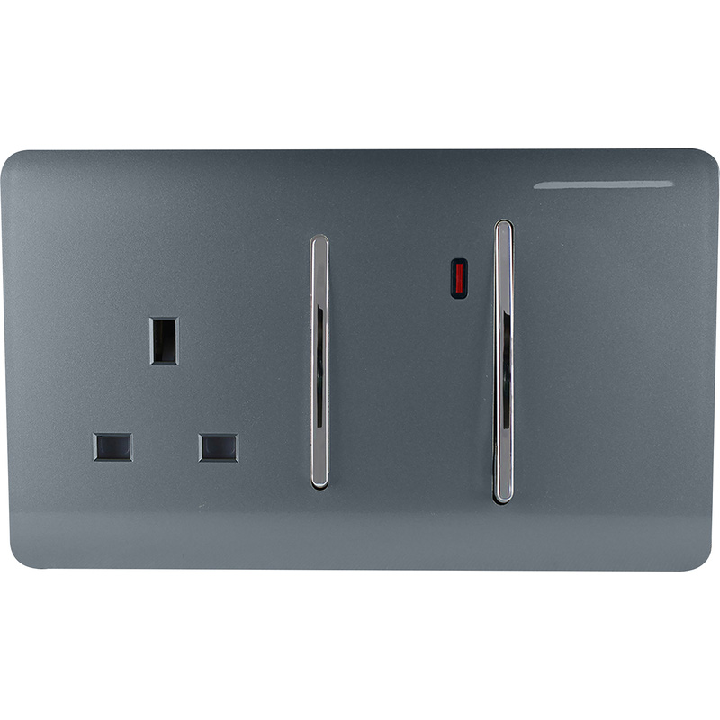 Trendiswitch Warm Grey 13 Amp Cooker Switch & Socket with Neon 2 Gang
