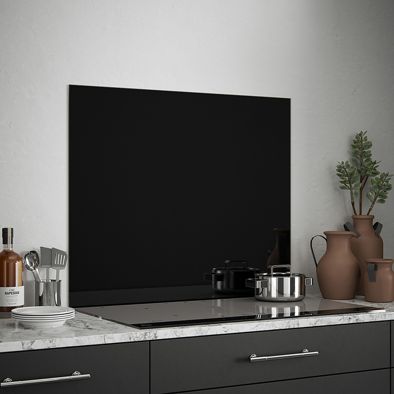 Splashback Black Gloss Self-Adhesive Glass Splashback 900 x 750mm
