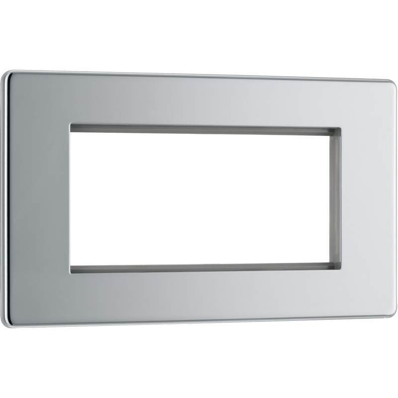 BG Screwless Flat Plate Polished Chrome Data Plate 2 Gang  4 Module