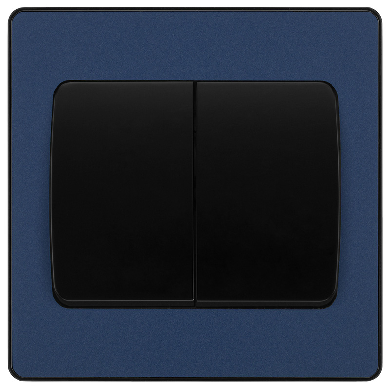 BG Evolve Matt Blue (Black Ins) Double Light Switch, 20A 16Ax, 2 Way, Wide Rocker