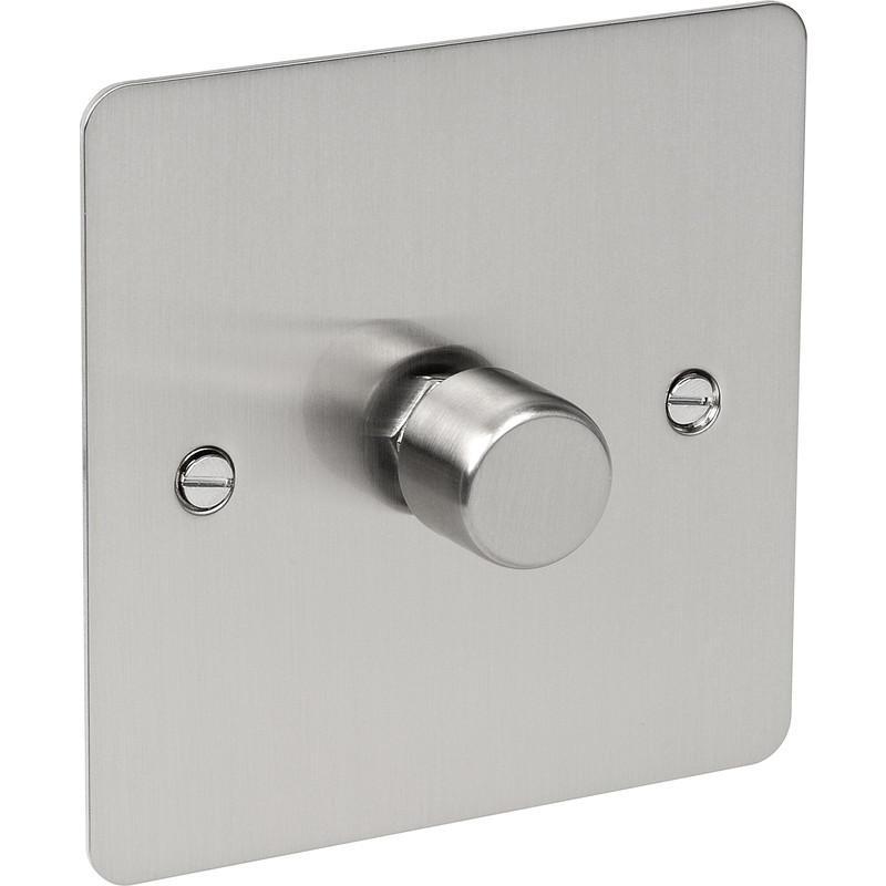 Flat Plate Satin Chrome Dimmer Switch 400W 1 Gang 2 Way