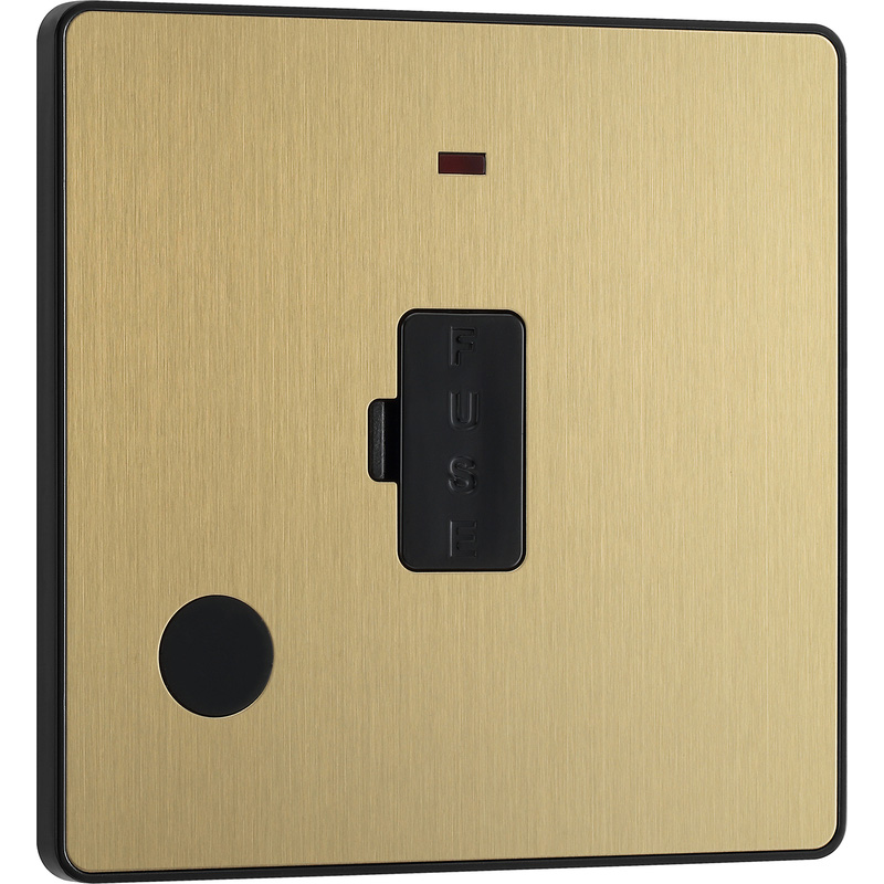BG Evolve Brushed Brass (Black Ins) Unswitched 13A Fused Connection Unit With Power Led Indicator, And Flex Outlet