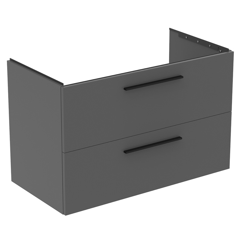 Ideal Standard i.life B Double Drawer Wall Hung Unit with Basin Matt Quartz Grey 1000mm with Matt Black Handles