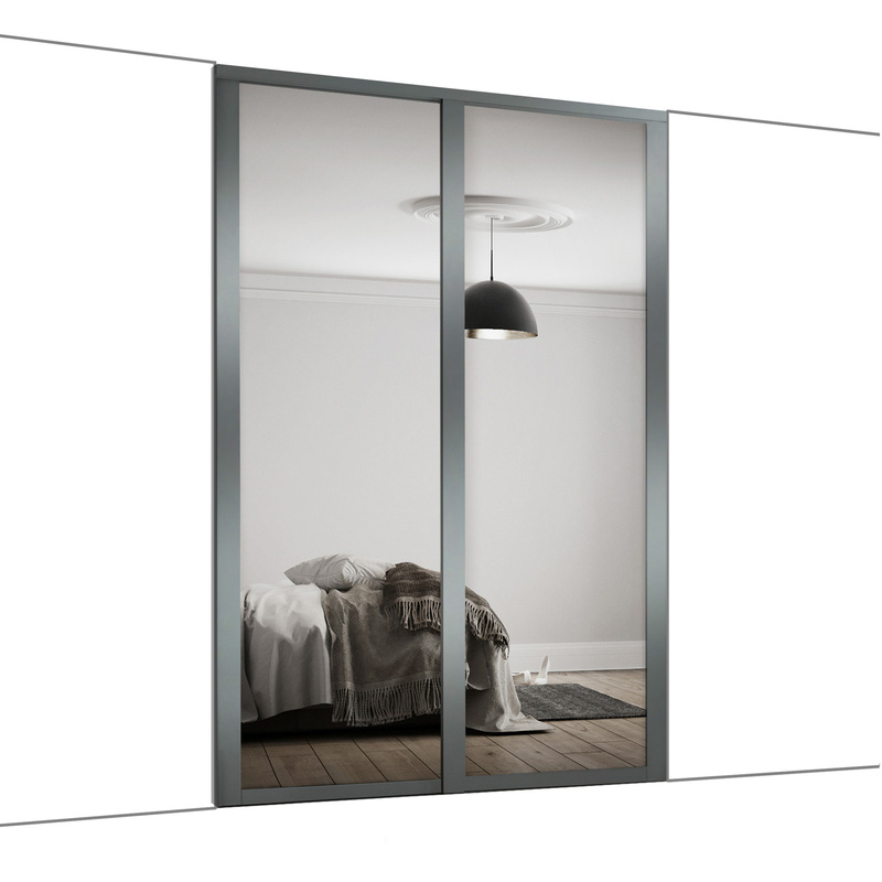 Spacepro Shaker 2 Door Sliding Wardrobe Kit Graphite Framed Mirror 1753 x 2260mm